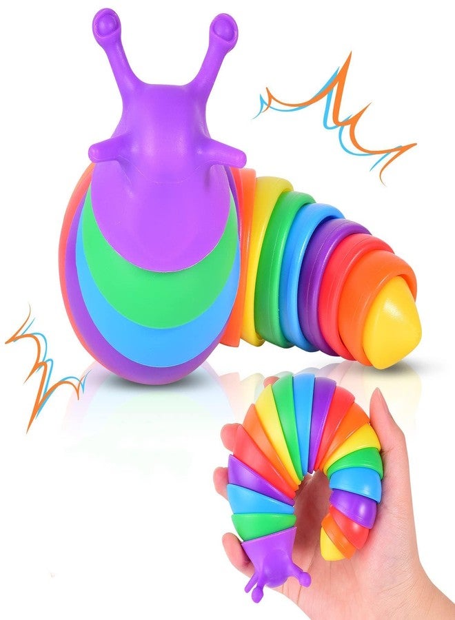 HIMJA Sensory Toys Stress Relief Toys Fidget Toys for Kids Fidget Slug Toys Joints Toy for Anxiety Flexible Slug Rainbow Toy（14x3.5cm, Small） - Image 1